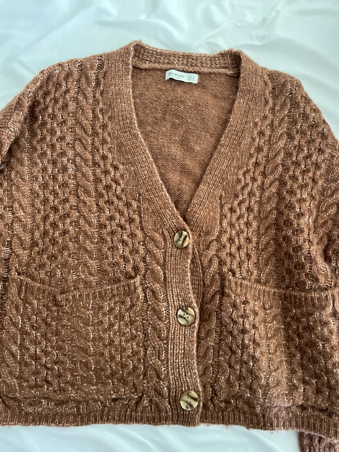 Stradivarius Brown Cable Knit Cardigan Size S - photo 5