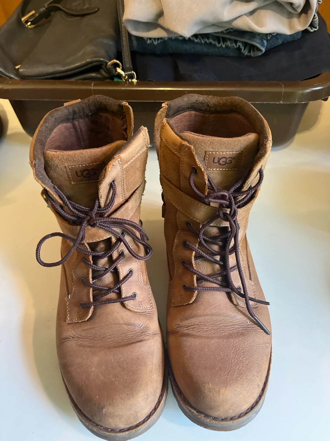 UGG Brown Leather Lace-Up Boots