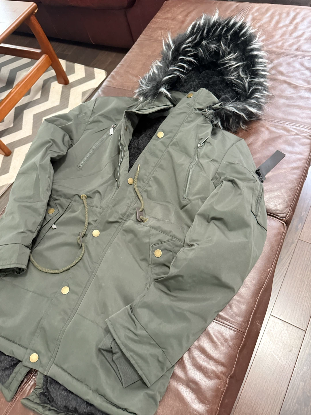 Green Parka Jacket with Fur Hood -Men