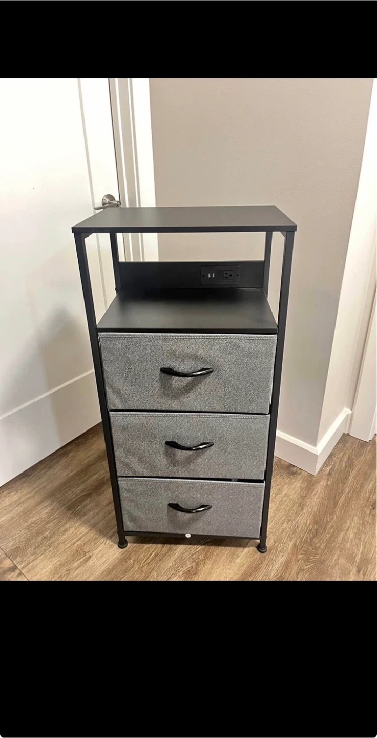 Nightstand with 3 Drawers and Built-in USB Charging Station