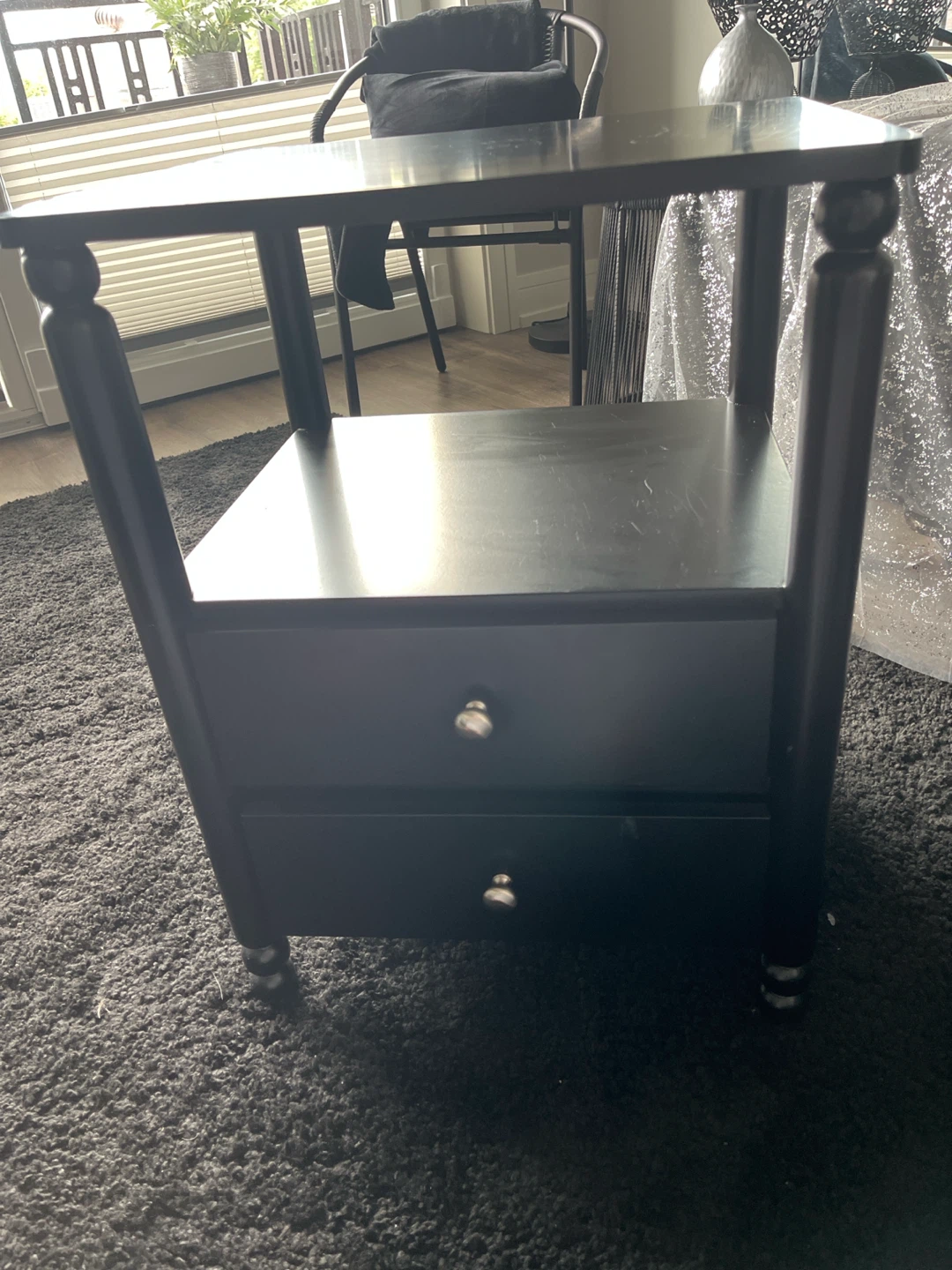 Black Nightstand with Two Drawers