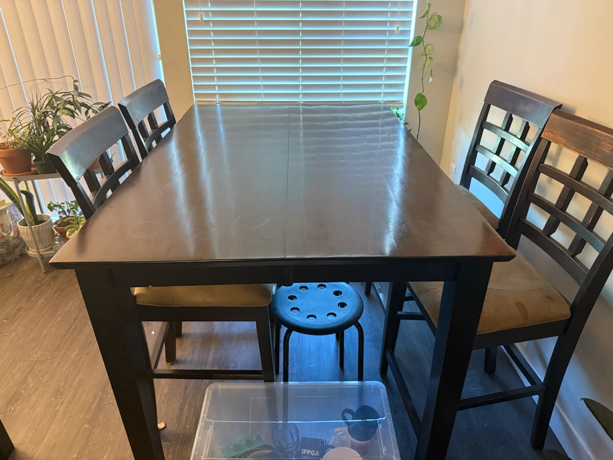 Solid Wood Extendable Counter Height Dining Table + 6 Chairs