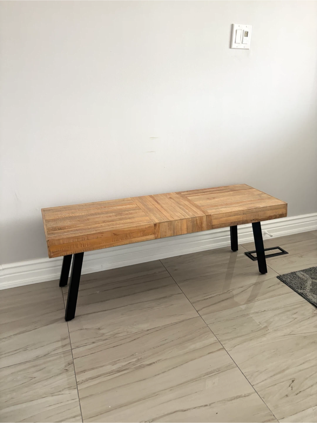 Wooden and metal rustic style hallway bench