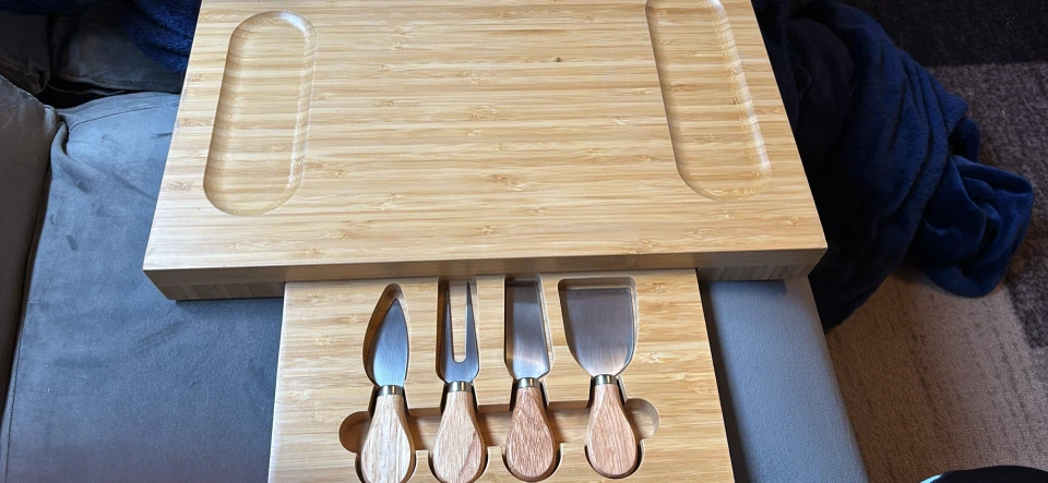 Bamboo Cheese Board with Cutlery Set - photo 3