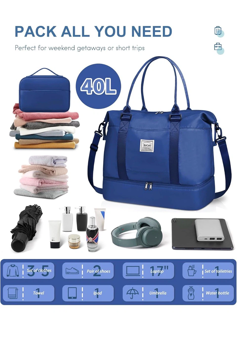 Blue Weekender Duffle Bag 40L - photo 2
