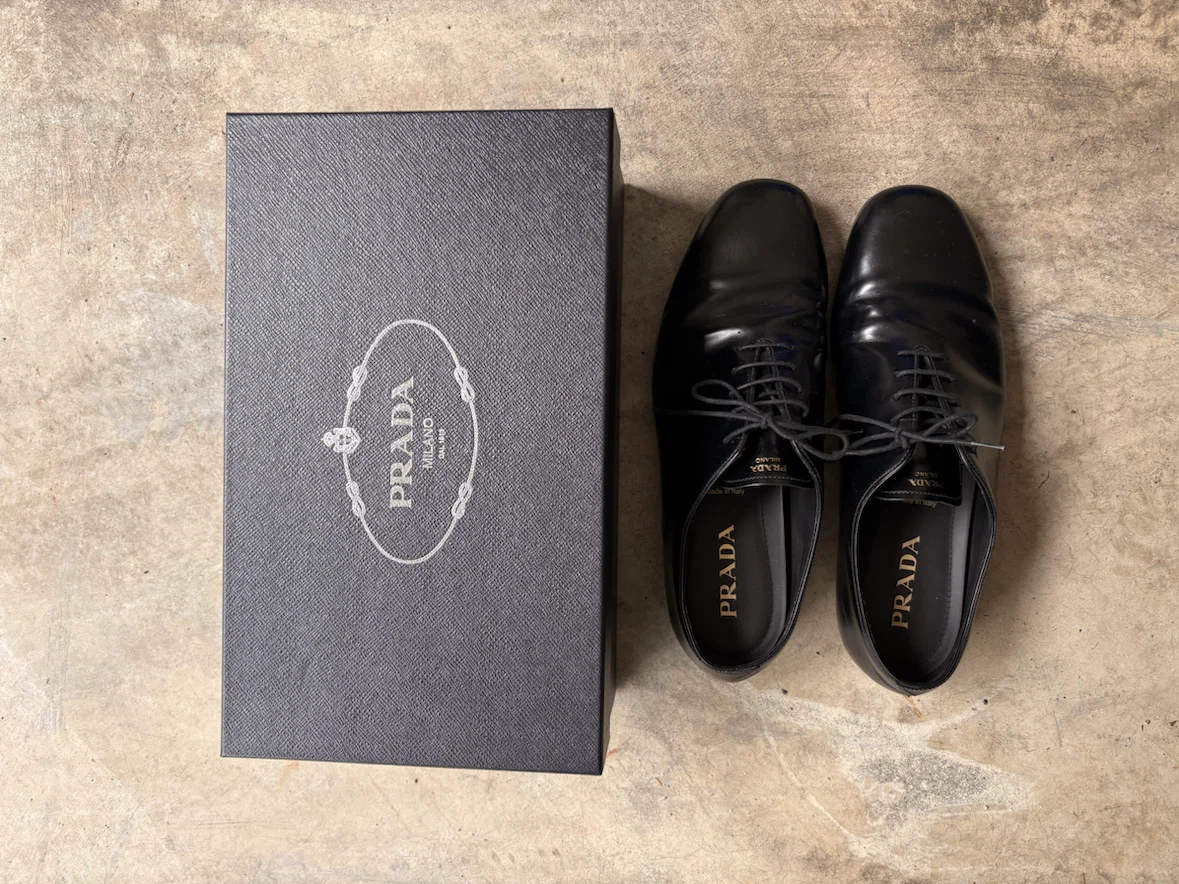 Prada Black Leather Oxford Shoes with Box