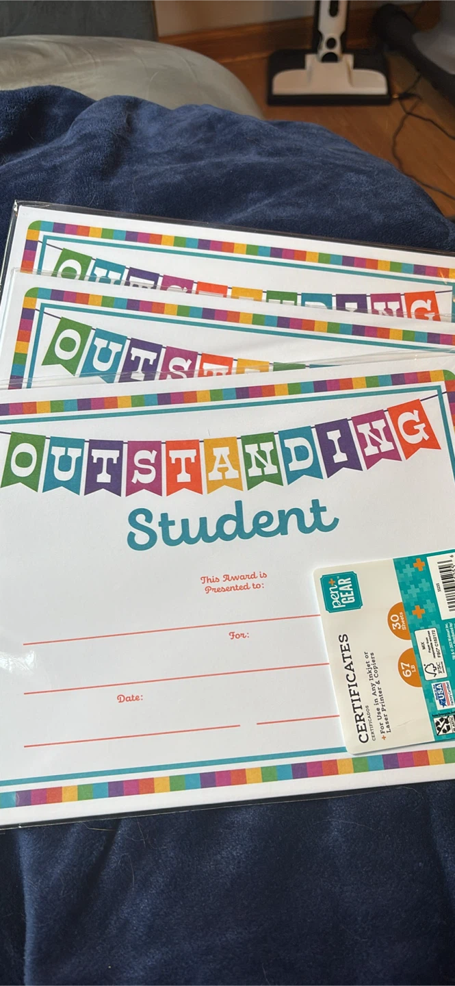 Set of 90 Pen+Gear Outstanding Student Certificates (30 Sheets)