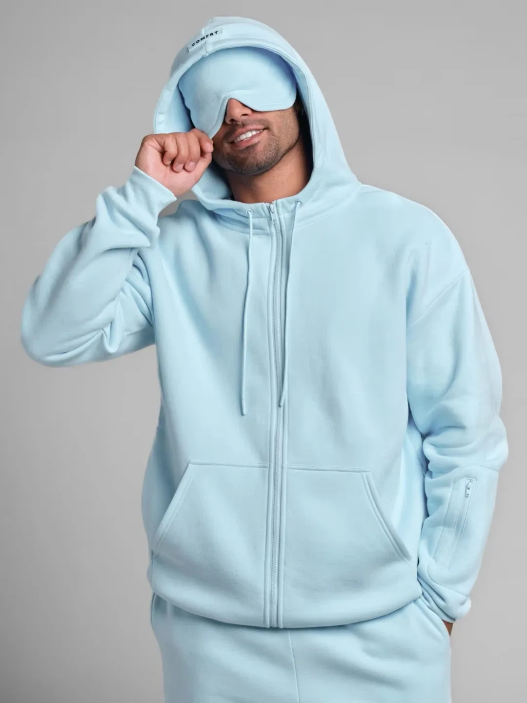 Comfrt Light Blue Zip-Up Hoodie and Sweatpants Set