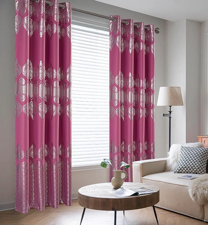 Pink and Silver Curtains (2 Panels)
