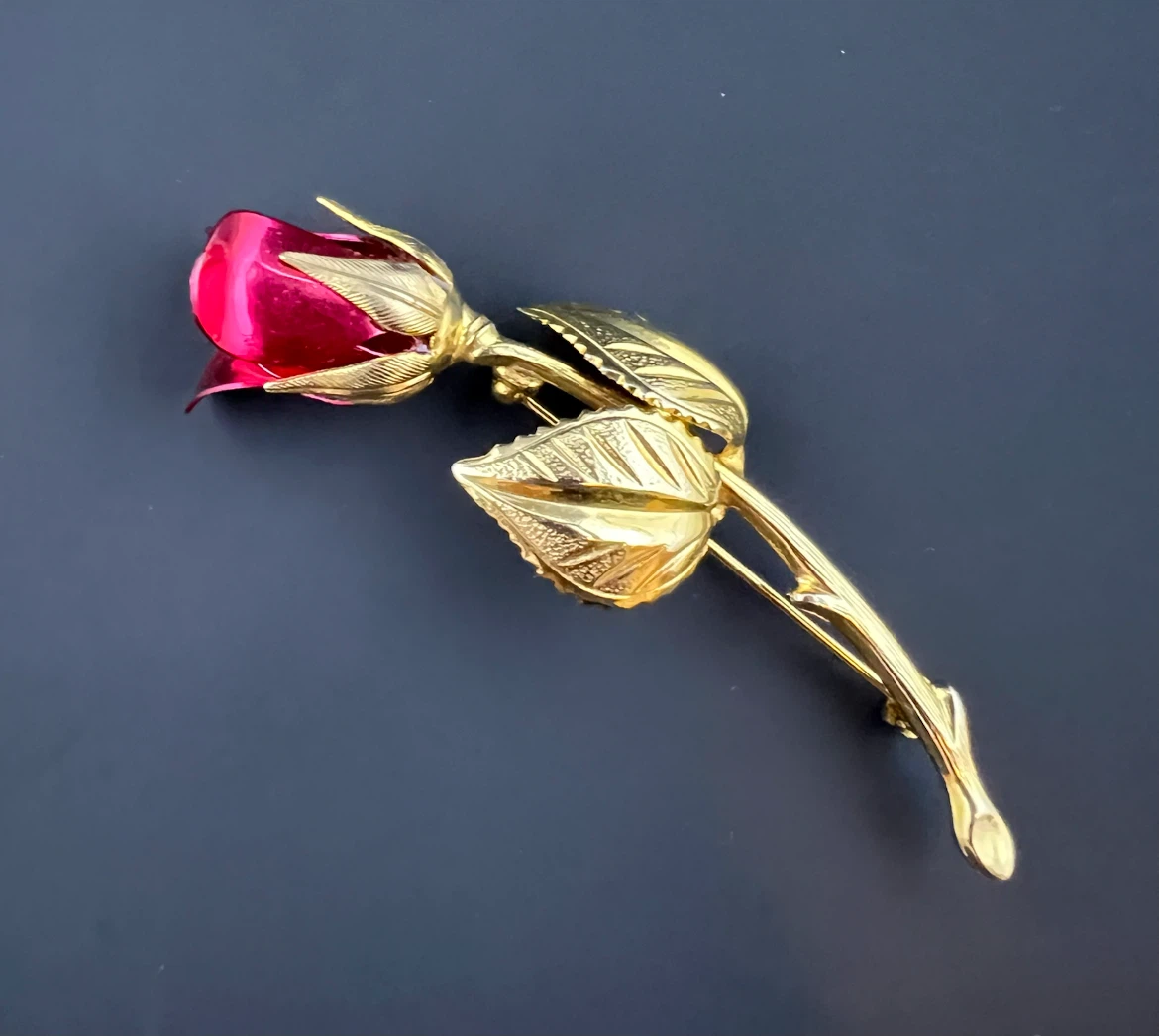 Vintage Gold Tone Rose Brooch