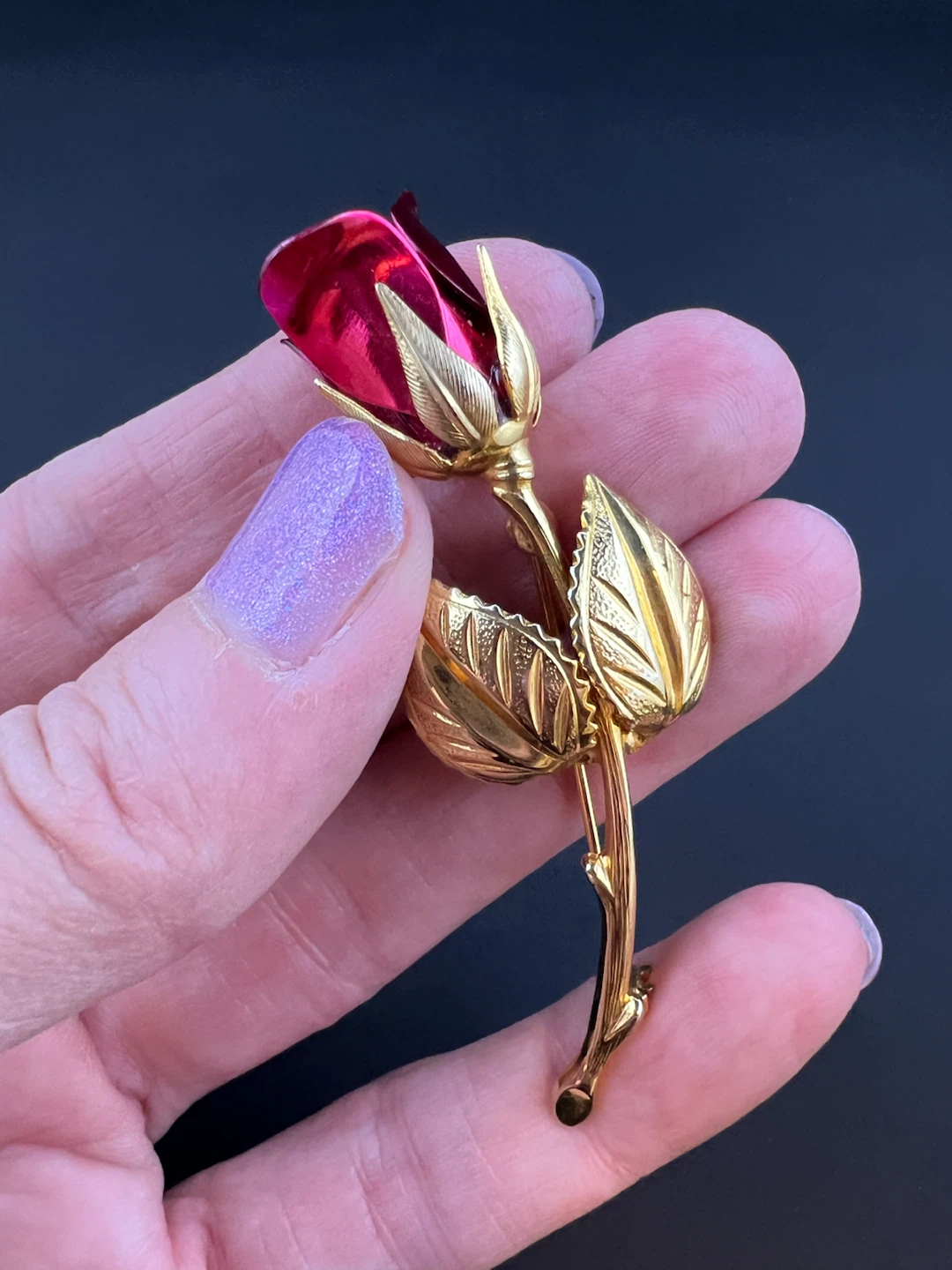 Vintage Gold Tone Rose Brooch - photo 4