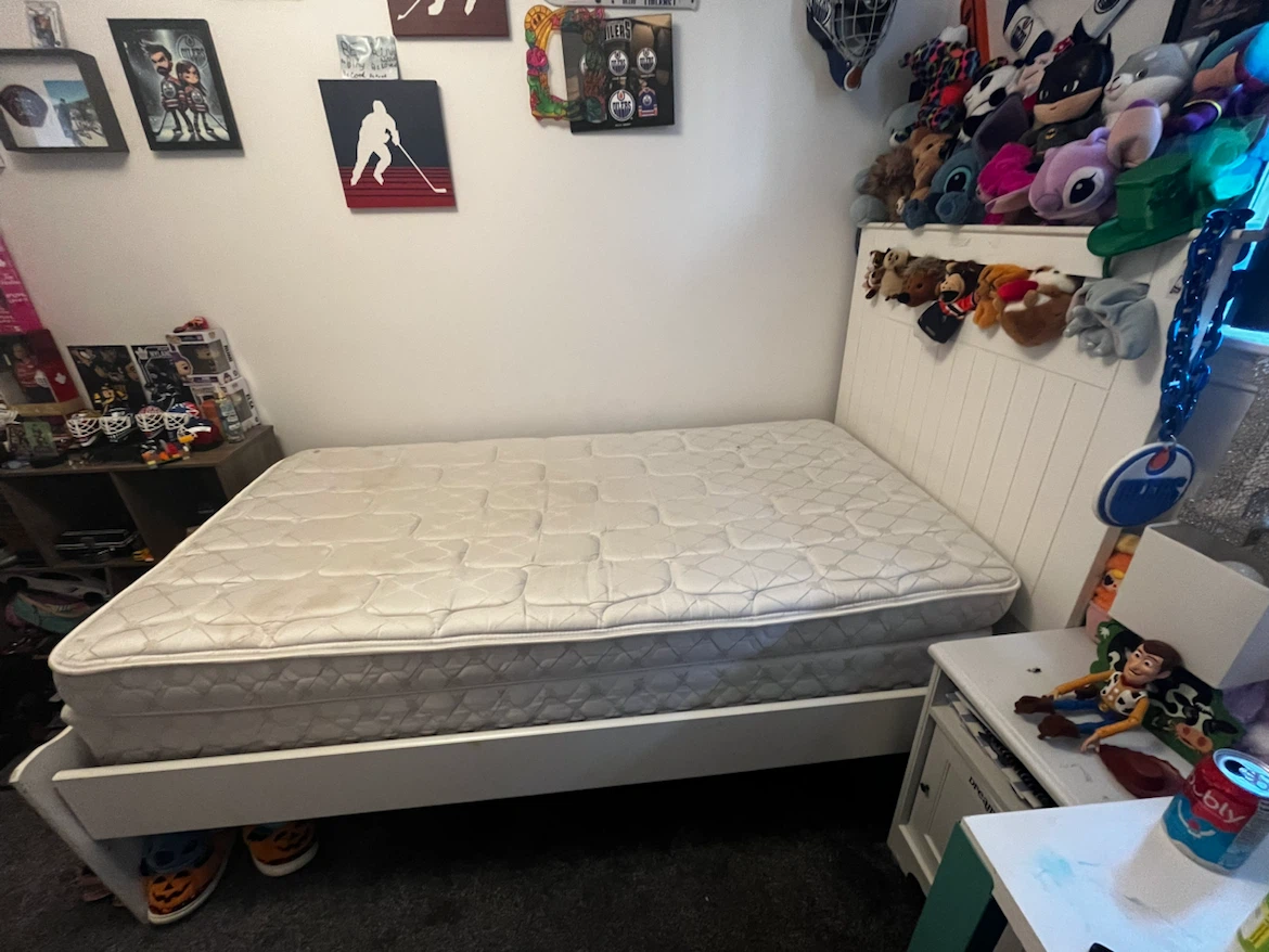 White Twin Bed Frame with Mattress - photo 2