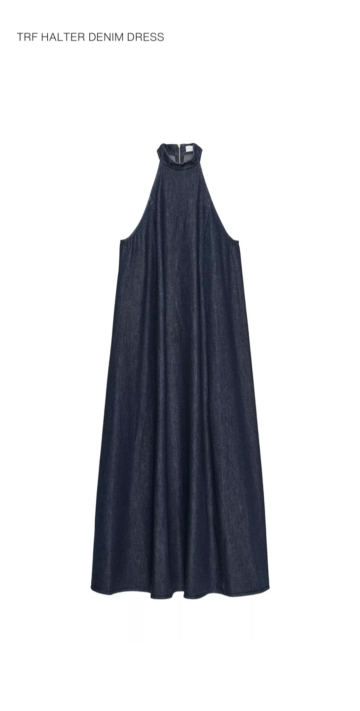 ZARA HALTER DENIM DRESS in ex size
