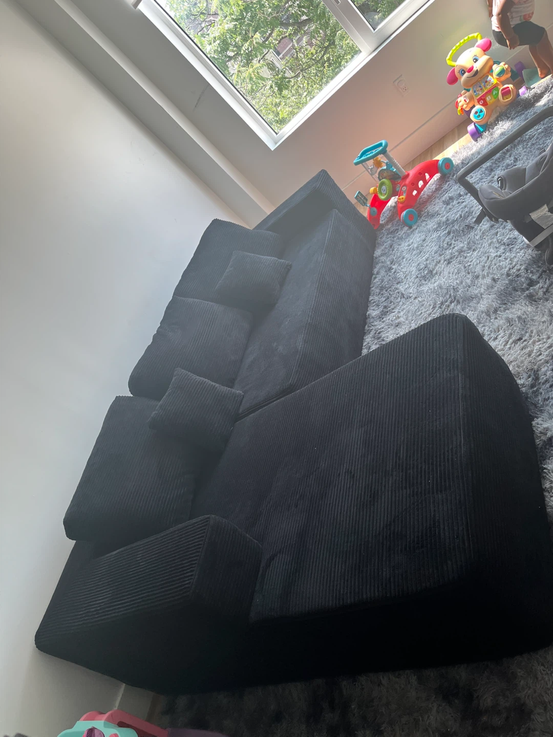Black Corduroy Sectional Sofa - photo 2