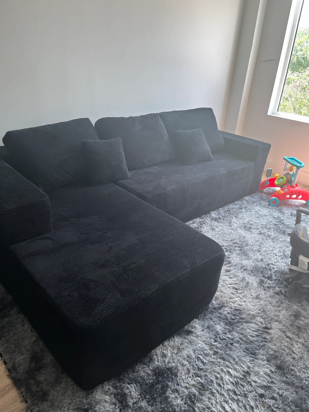 Black Corduroy Sectional Sofa - photo 3