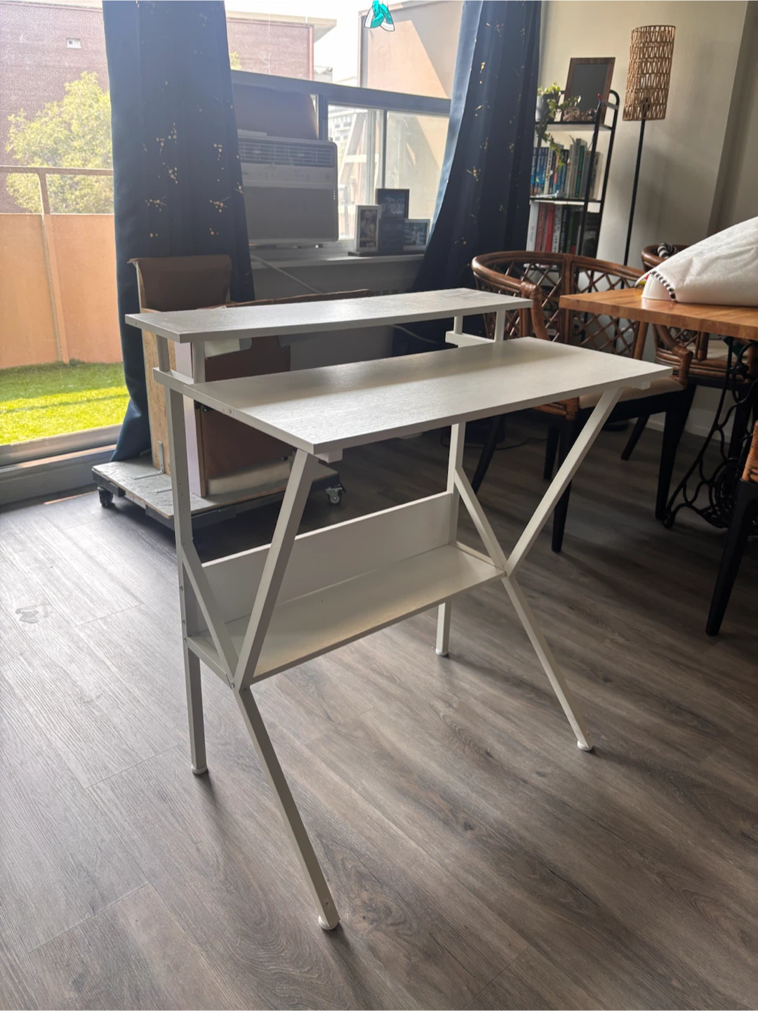 White Standing Desk with Shelves