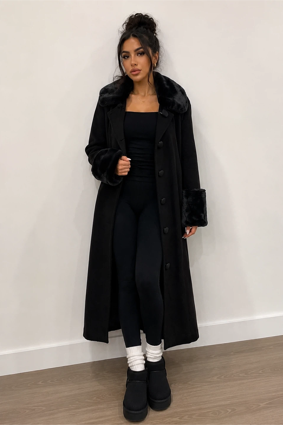 New Black Long Coat with Fur - photo 2
