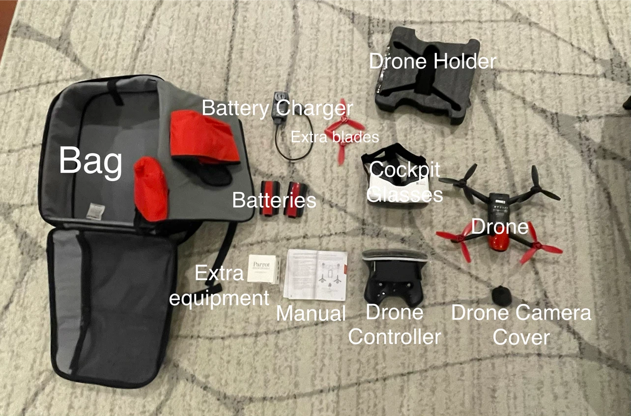Parrot Drone with Controller, Bag, and Accessories
