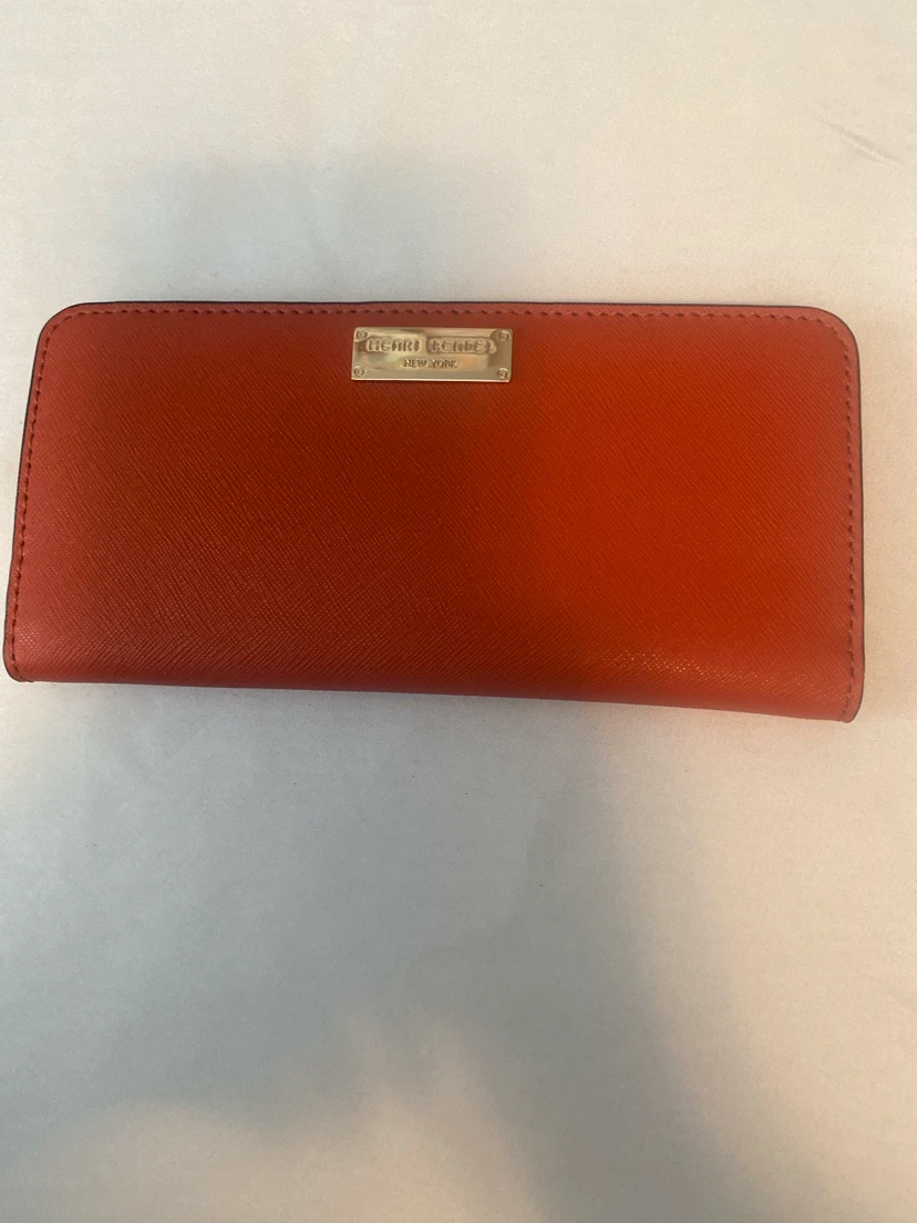 Henri Bendel Orange Leather Zip Around Wallet