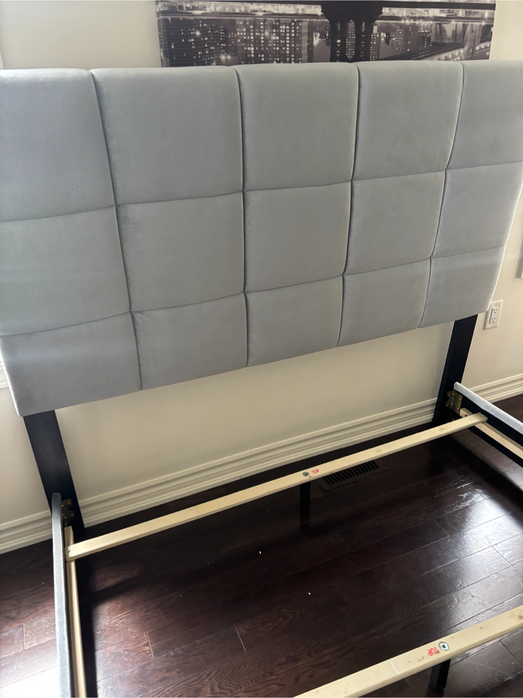 Queen Grey Upholstered Bed Frame with Headboard- AS IS - photo 2