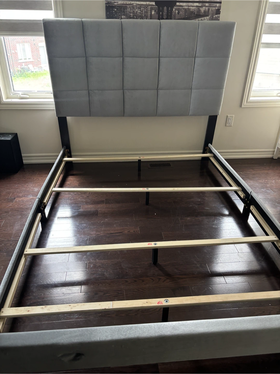 Queen Grey Upholstered Bed Frame with Headboard- AS IS - photo 4