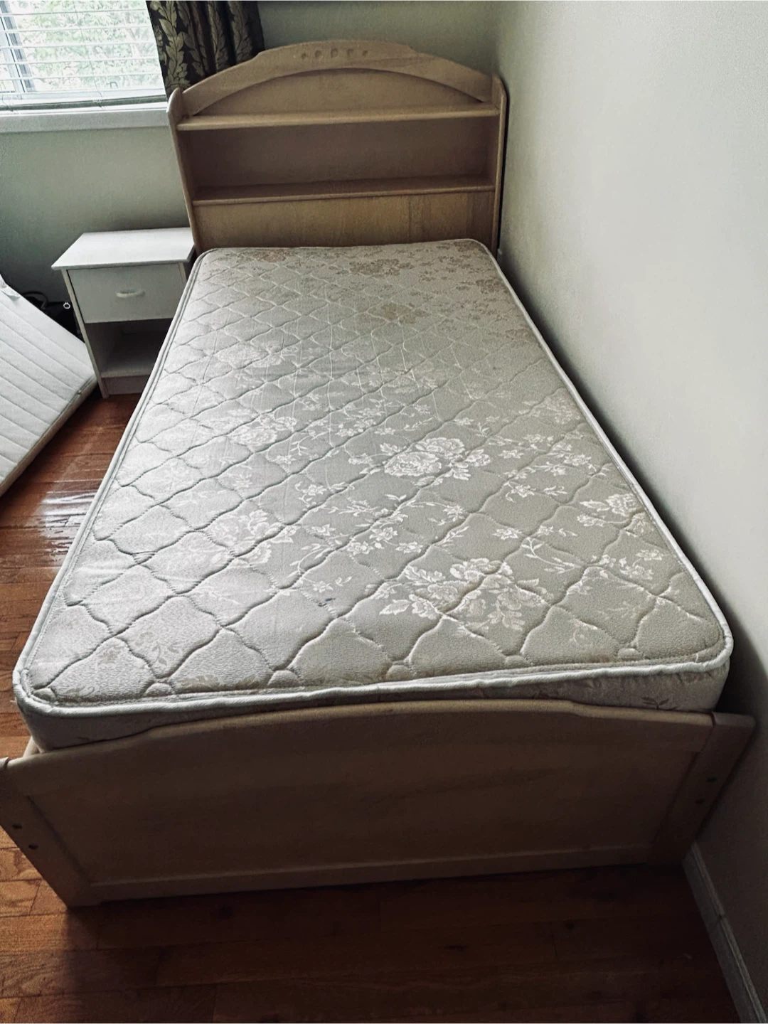 Twin Bed Frame with Mattress and Headboard Storage