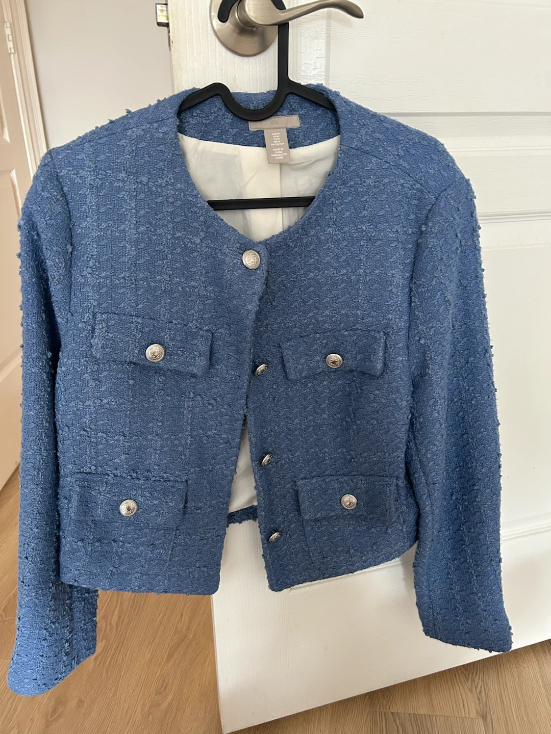 Blue Textured Blazer Jacket - H&M - Medium