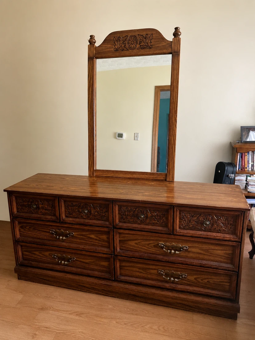 Vintage Wooden Dresser with Attachable Mirror