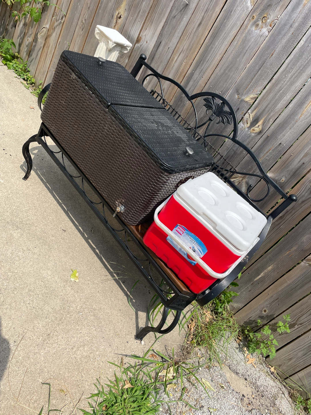 Igloo Cooler and Wicker Cooler Bench