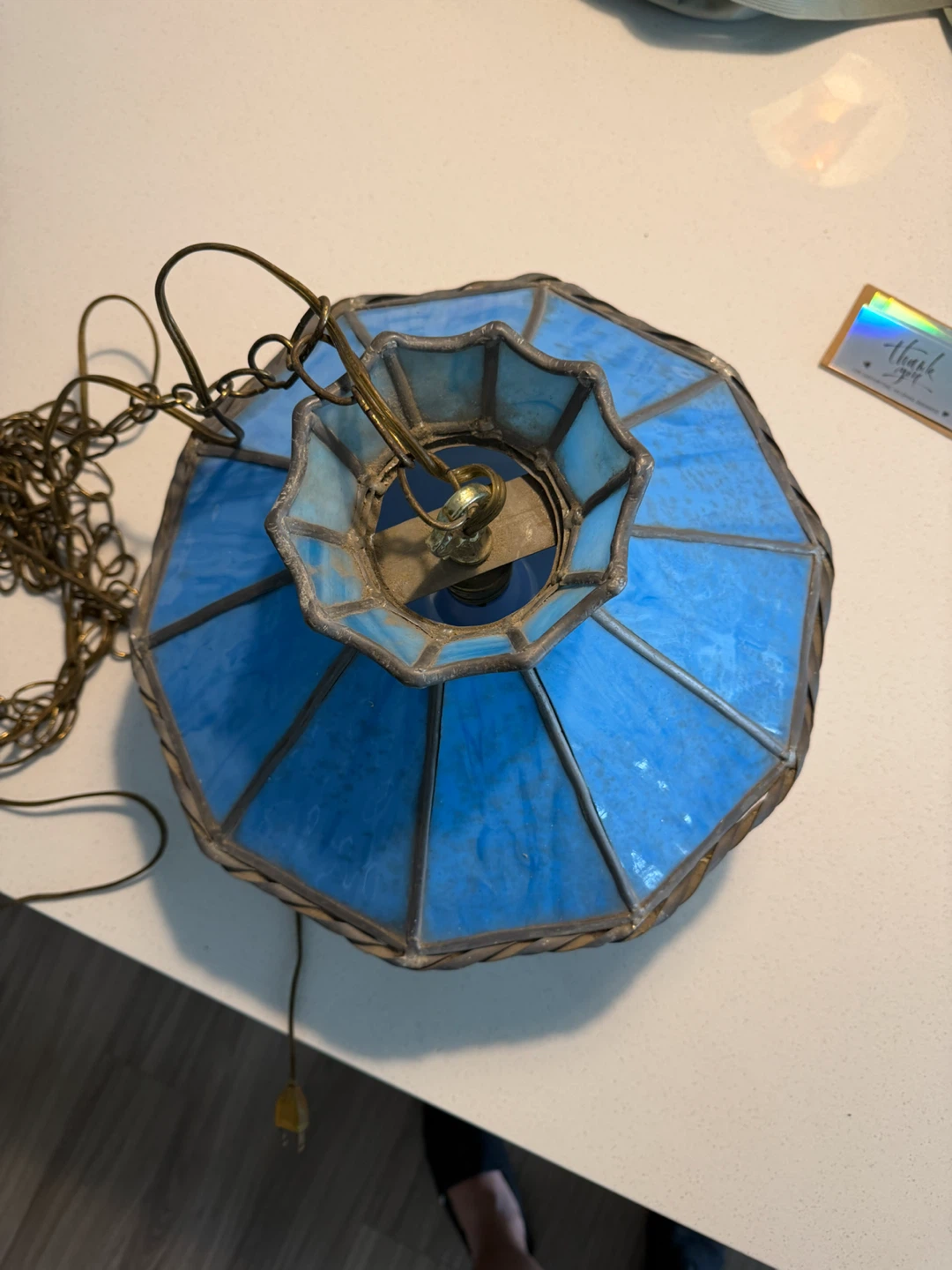 Blue Stained Glass Hanging Lamp with Chain - photo 2