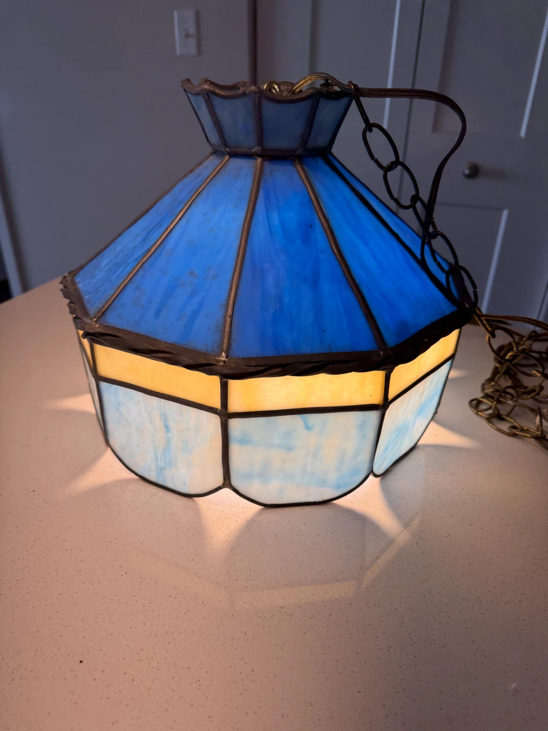 Blue Stained Glass Hanging Lamp with Chain - photo 5