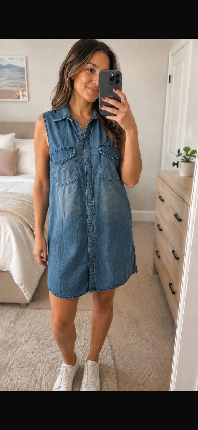 Nine West Jeans Sleeveless Denim Shirt Dress Size L