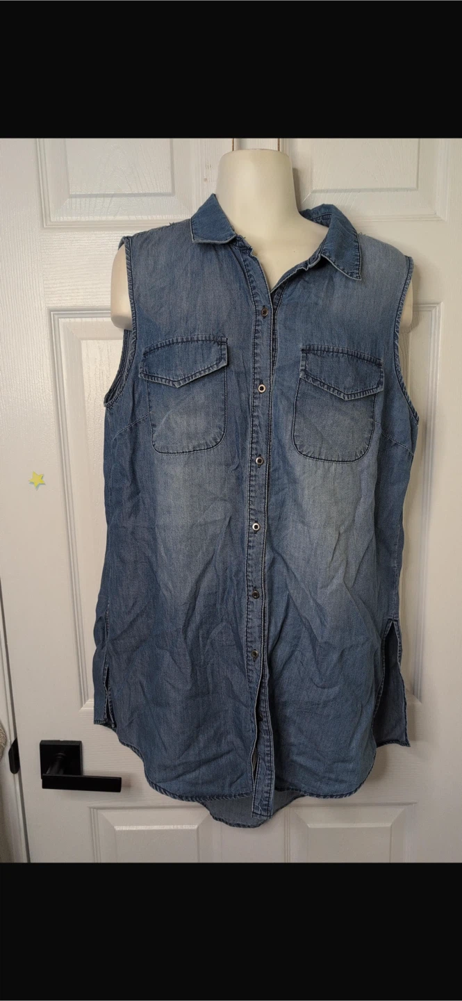 Nine West Jeans Sleeveless Denim Shirt Dress Size L - photo 2