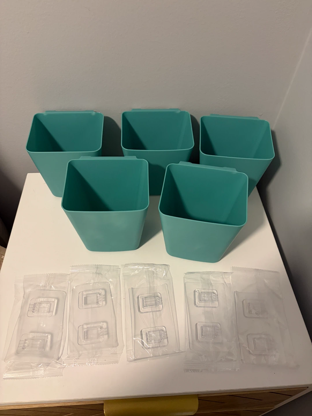 5 Teal Wall-Mounted Storage Bins