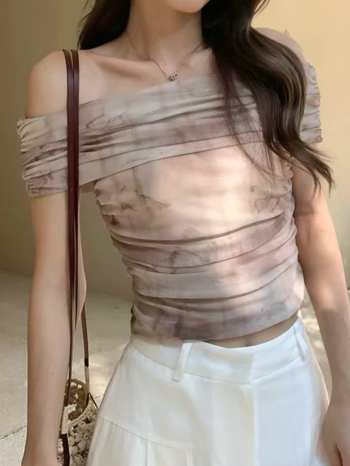 Brand New Sheer Ruched Off-the-Shoulder Top - Medium