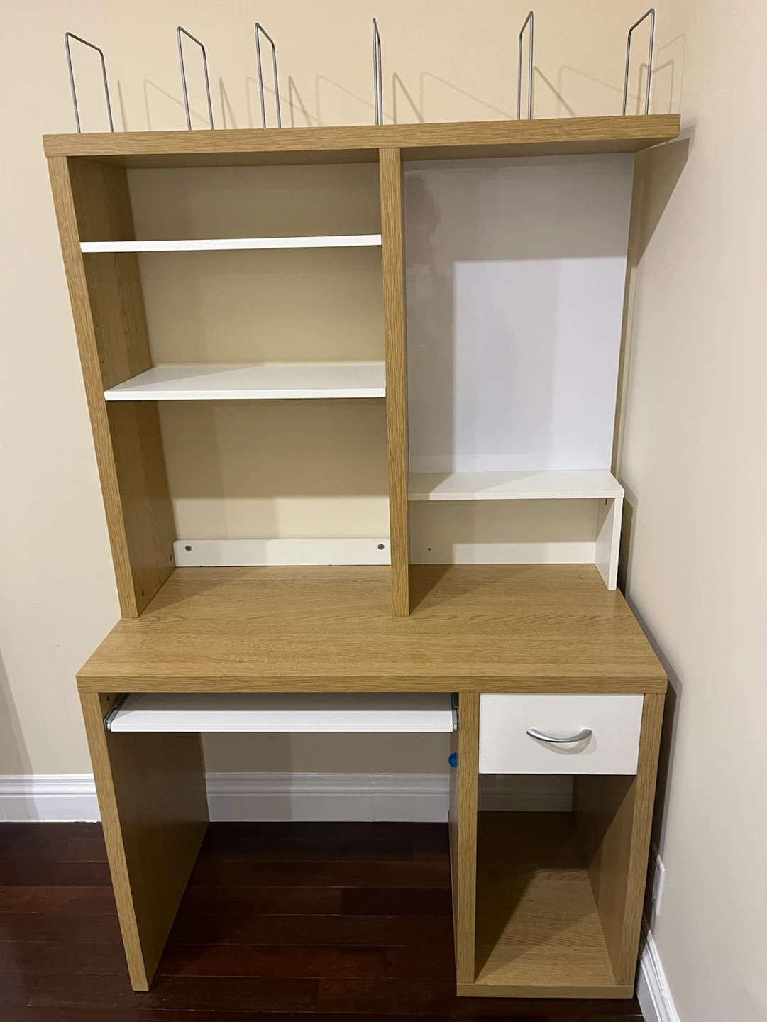 Oak Finish  Desk with Hutch and Drawer