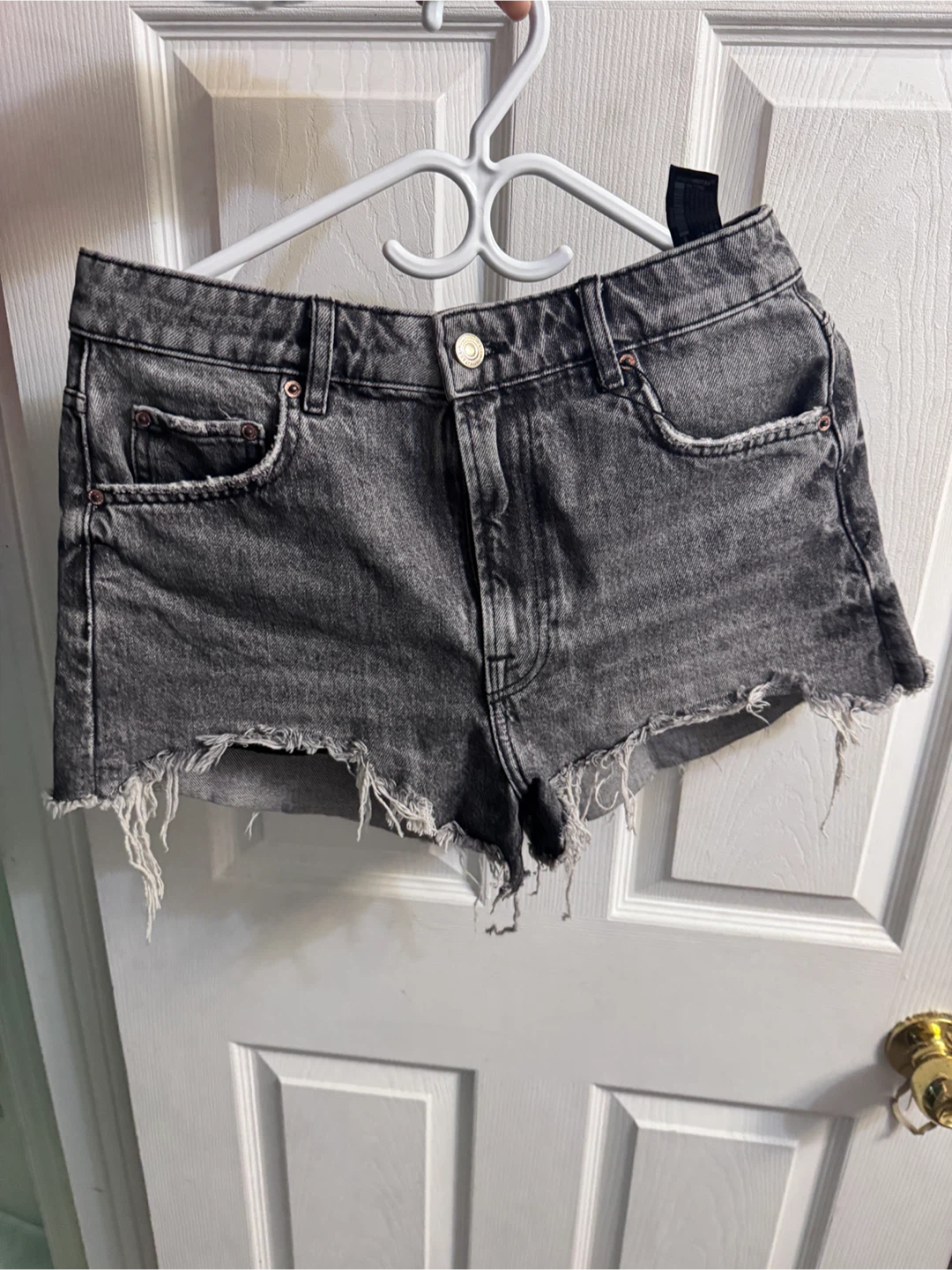 Zara Grey Distressed Denim Shorts Size 6