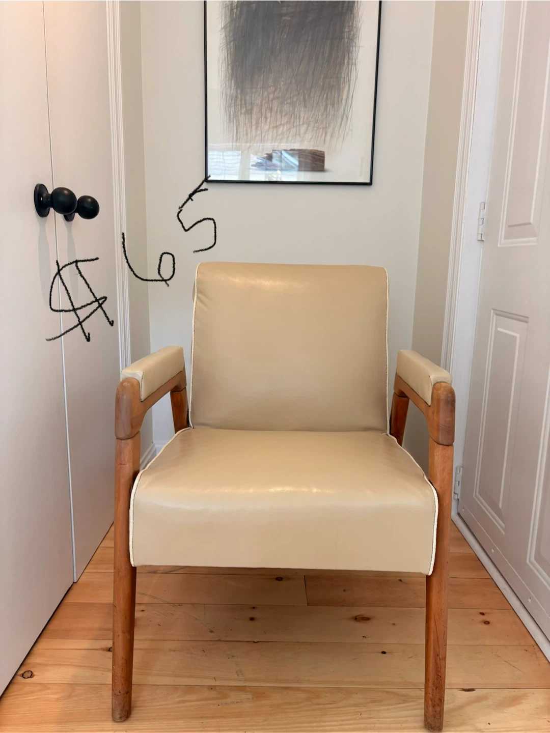 Cream Upholstered Armchair with Wooden Frame - photo 2