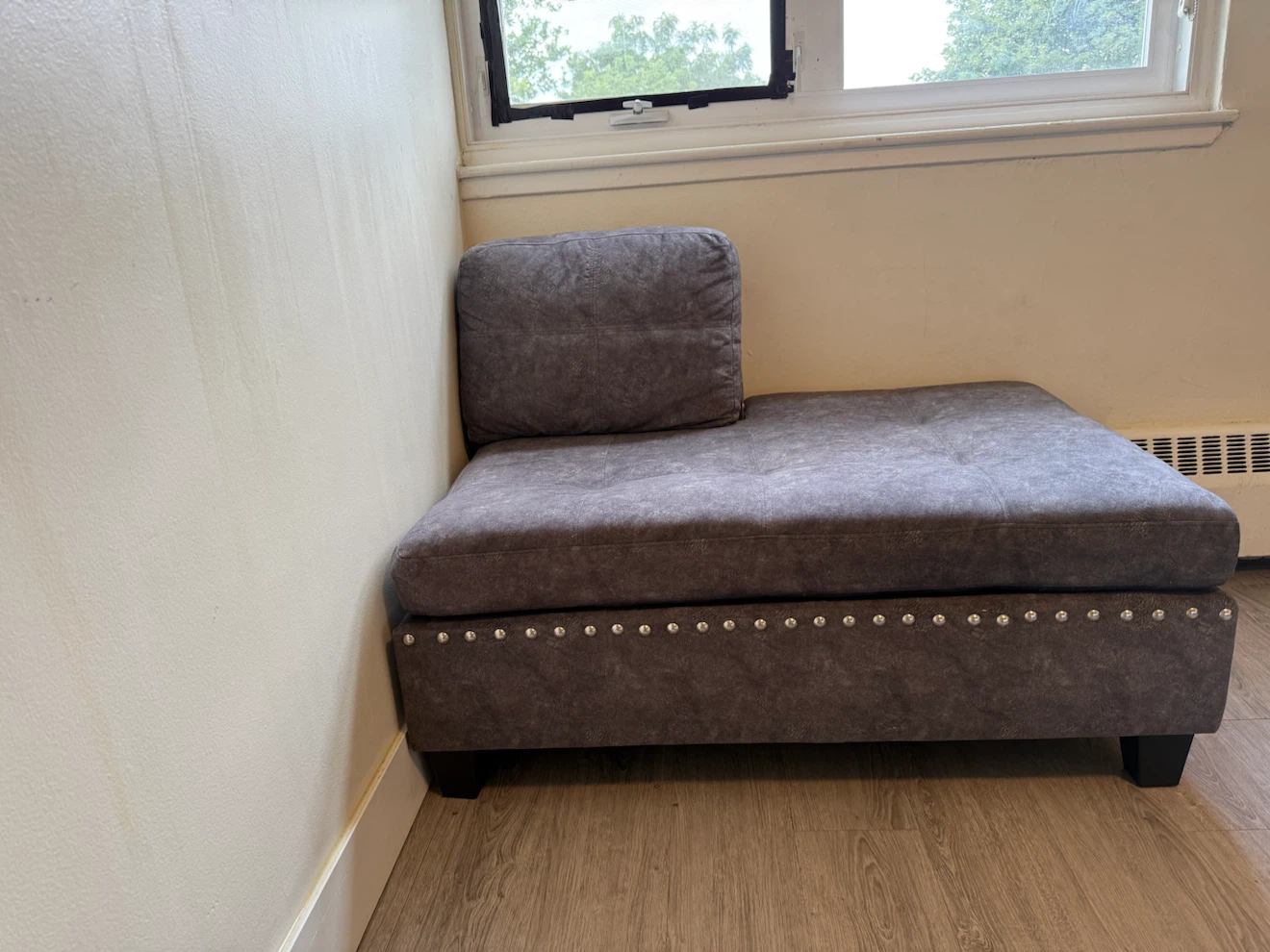 Grey Chaise Lounge with Stud Detail