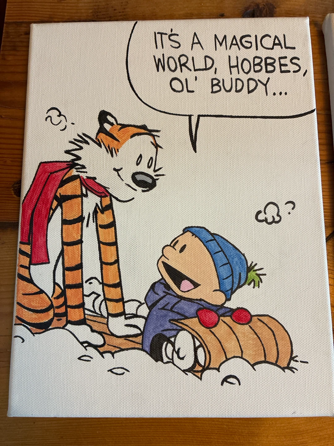 Calvin and Hobbes Hand-Painted Acrylic Canvas Wall Art - photo 2