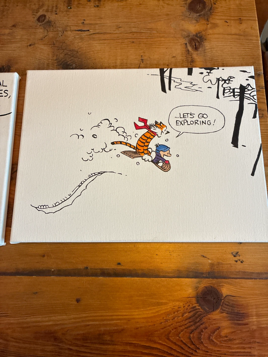 Calvin and Hobbes Hand-Painted Acrylic Canvas Wall Art - photo 3