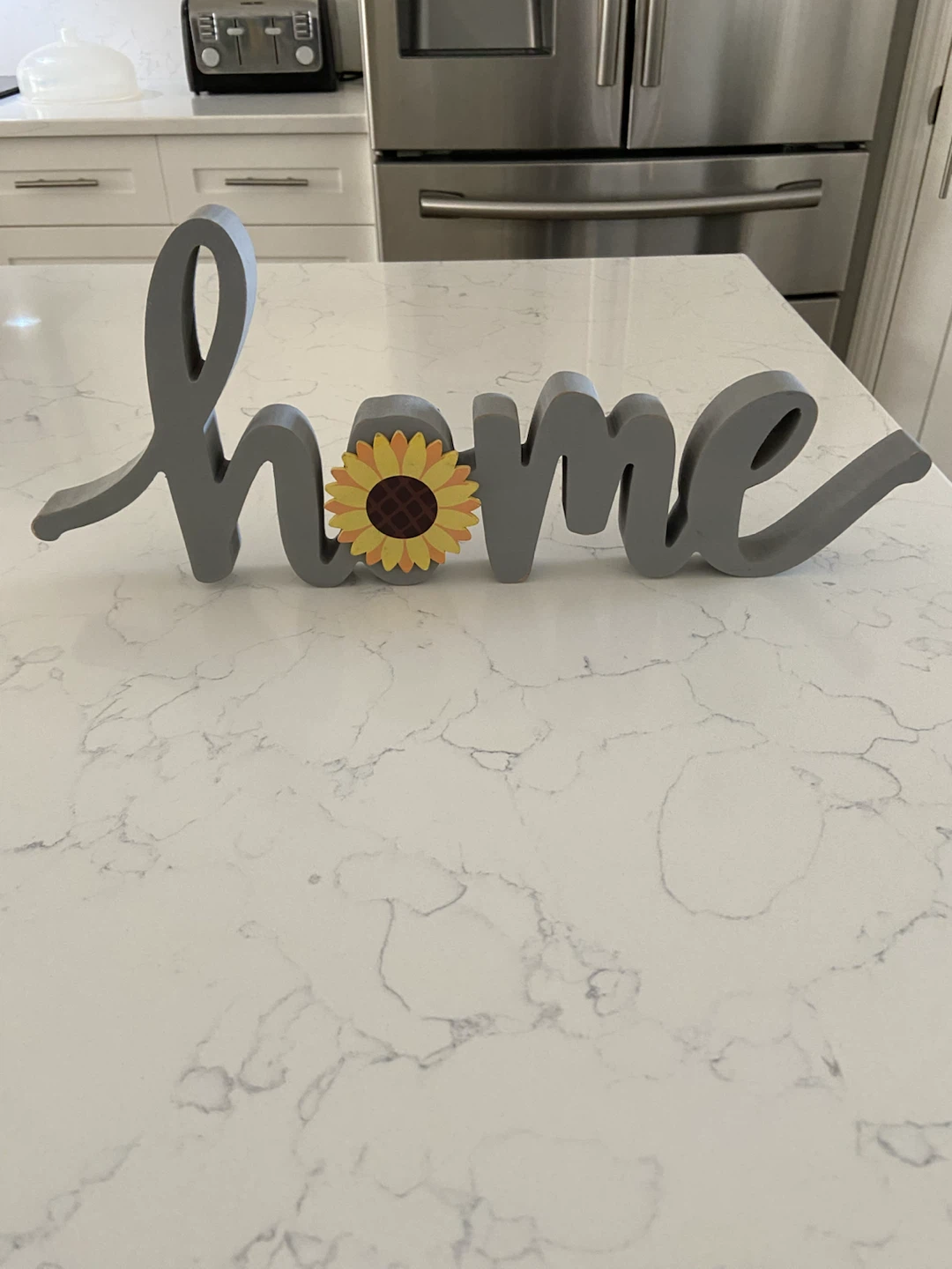 Grey "Home" Wood Sign with Sunflower Accent