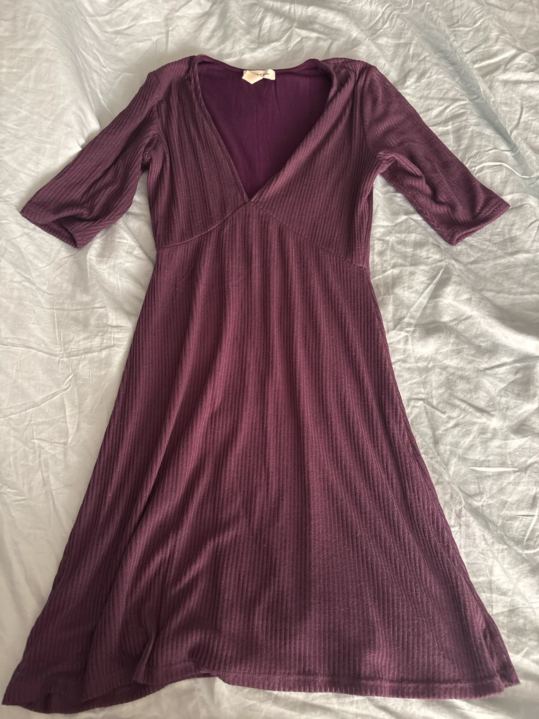 Silence + Noise Plum Ribbed Midi Dress