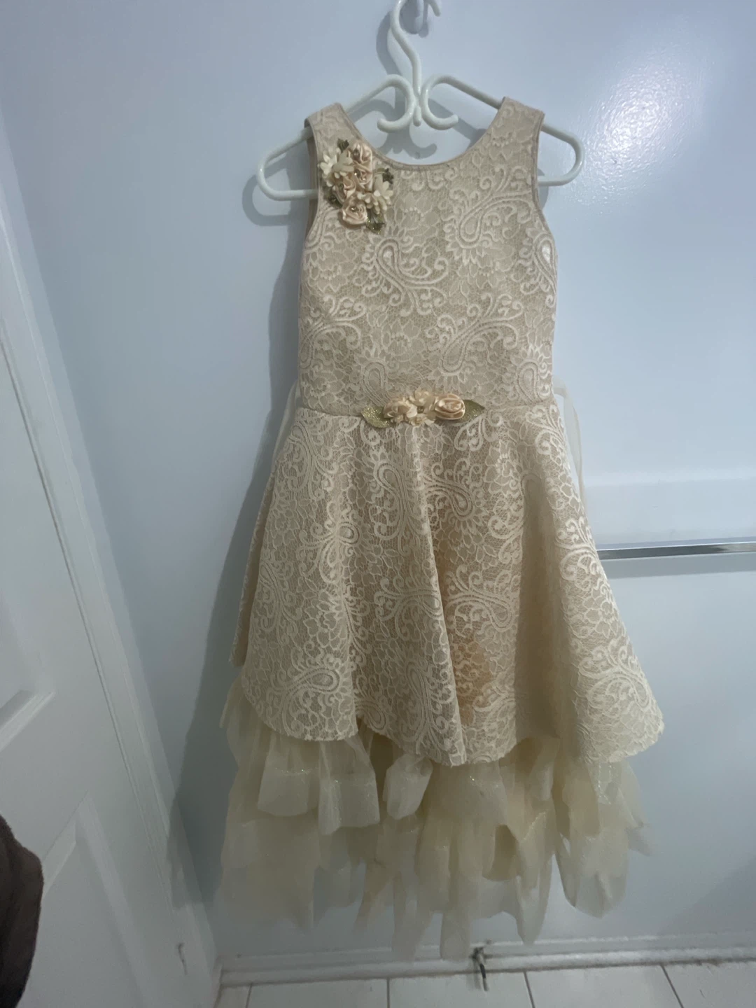 Kids' Lace Dress with Floral Embellishments