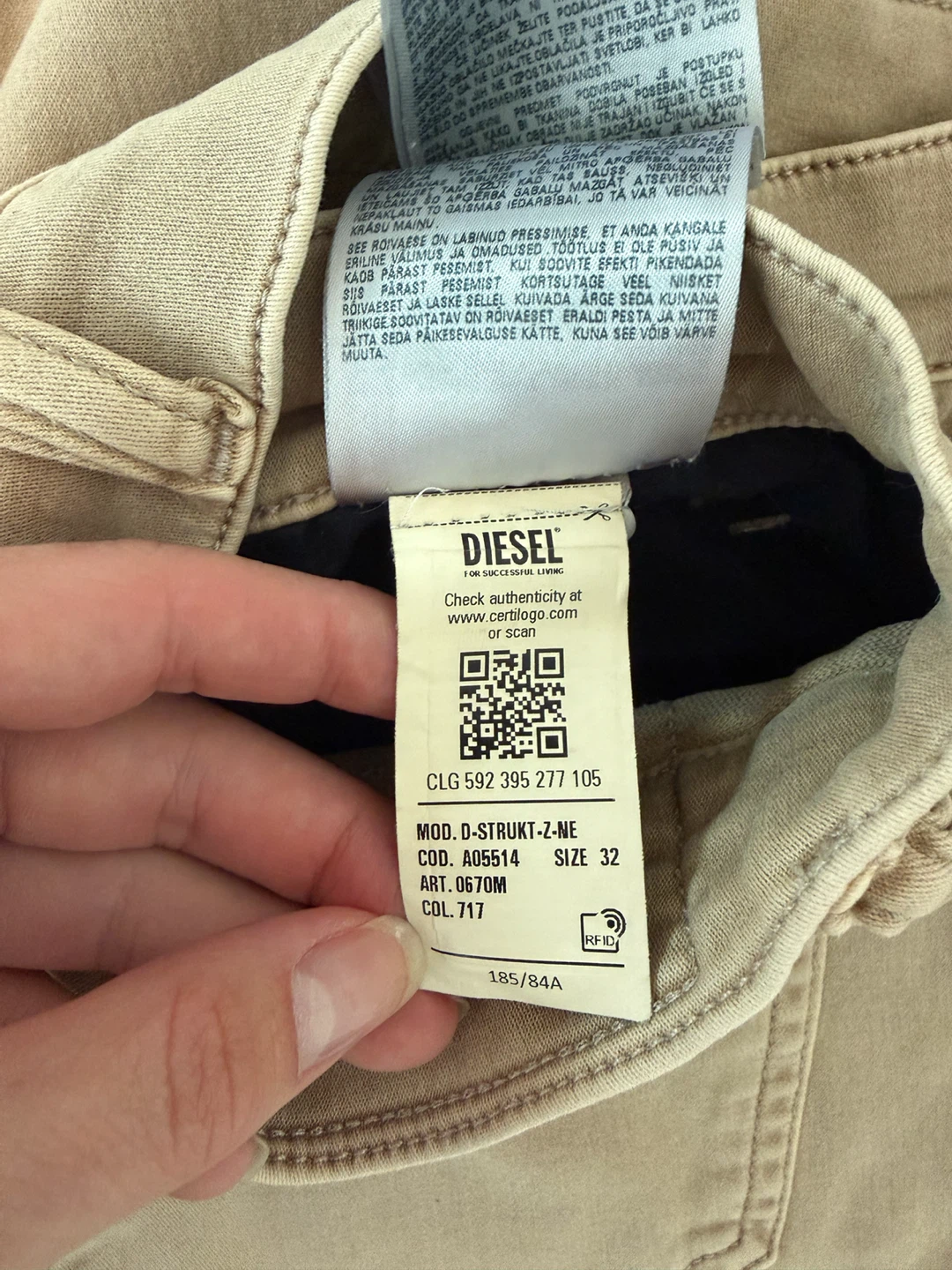 Diesel D-Strukt Men’s Slim Pants - Size 32 - Beige - photo 4