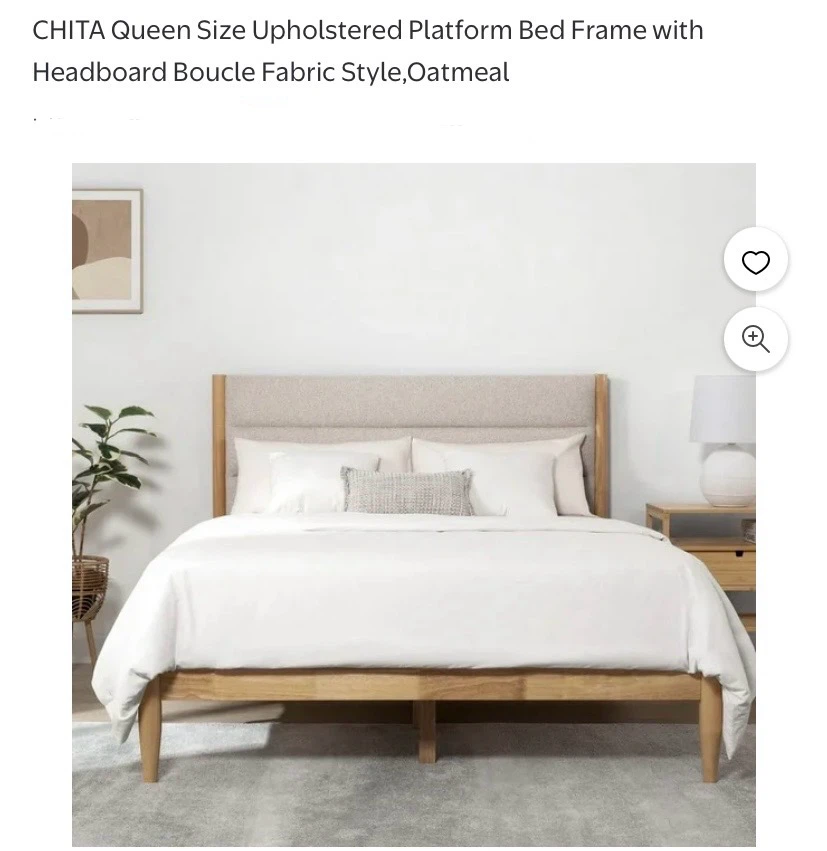 New CHITA Queen Size Upholstered Solid Wood Platform Bed Frame - photo 2