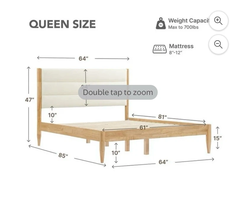 New CHITA Queen Size Upholstered Solid Wood Platform Bed Frame - photo 3