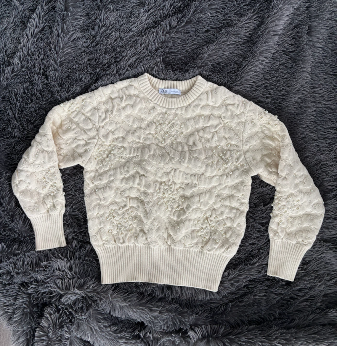 Cream ZARA Sweater with Beading