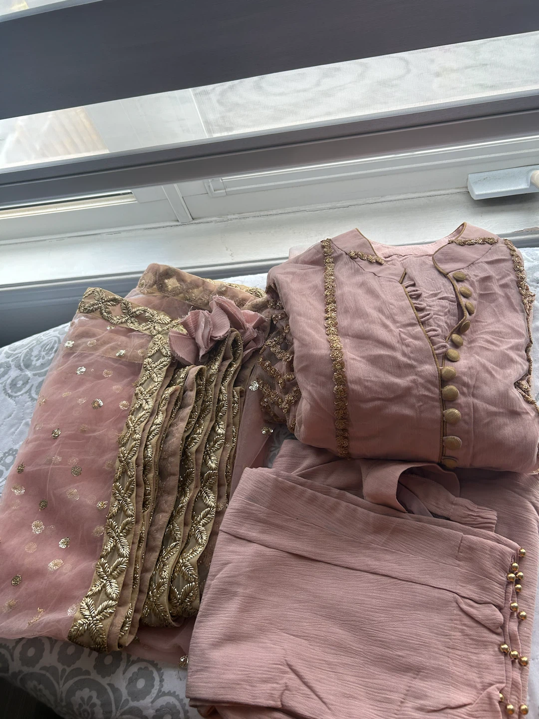 Pink Embroidered Kameez Shalwar with Dupatta