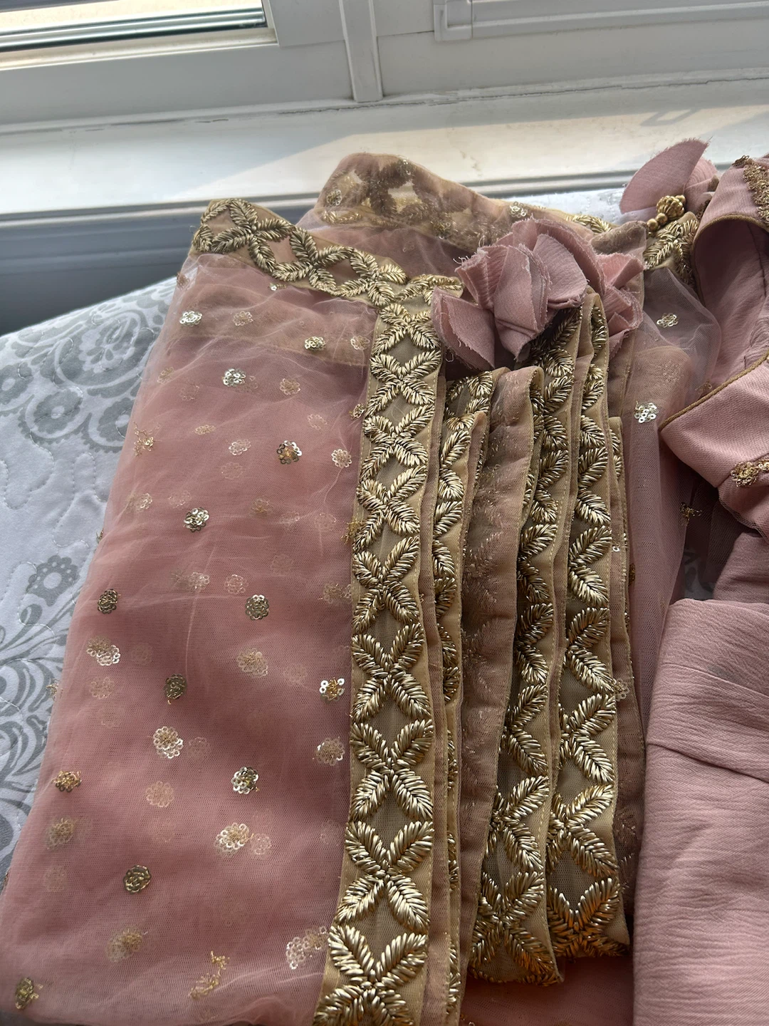 Pink Embroidered Kameez Shalwar with Dupatta - photo 3